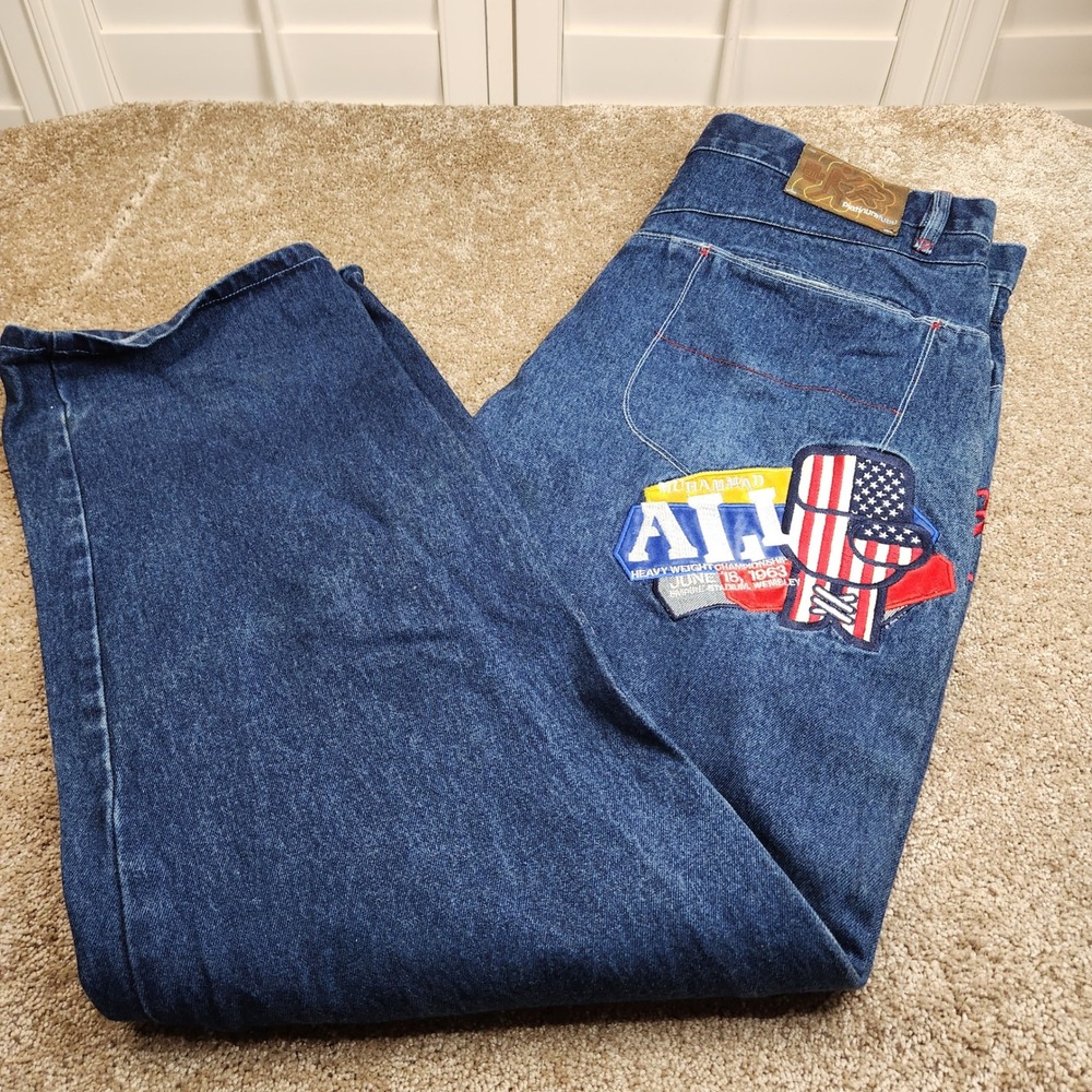 Platinum FUBU Muhammad Ali‎ Limited Edition Baggy Jeans Blue Denim Mens 38x32